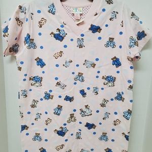 LH Kids Hawaii Vintage Girls Sleep Shirt Sz M 100% Cotton Pink Bears Polka Dots
